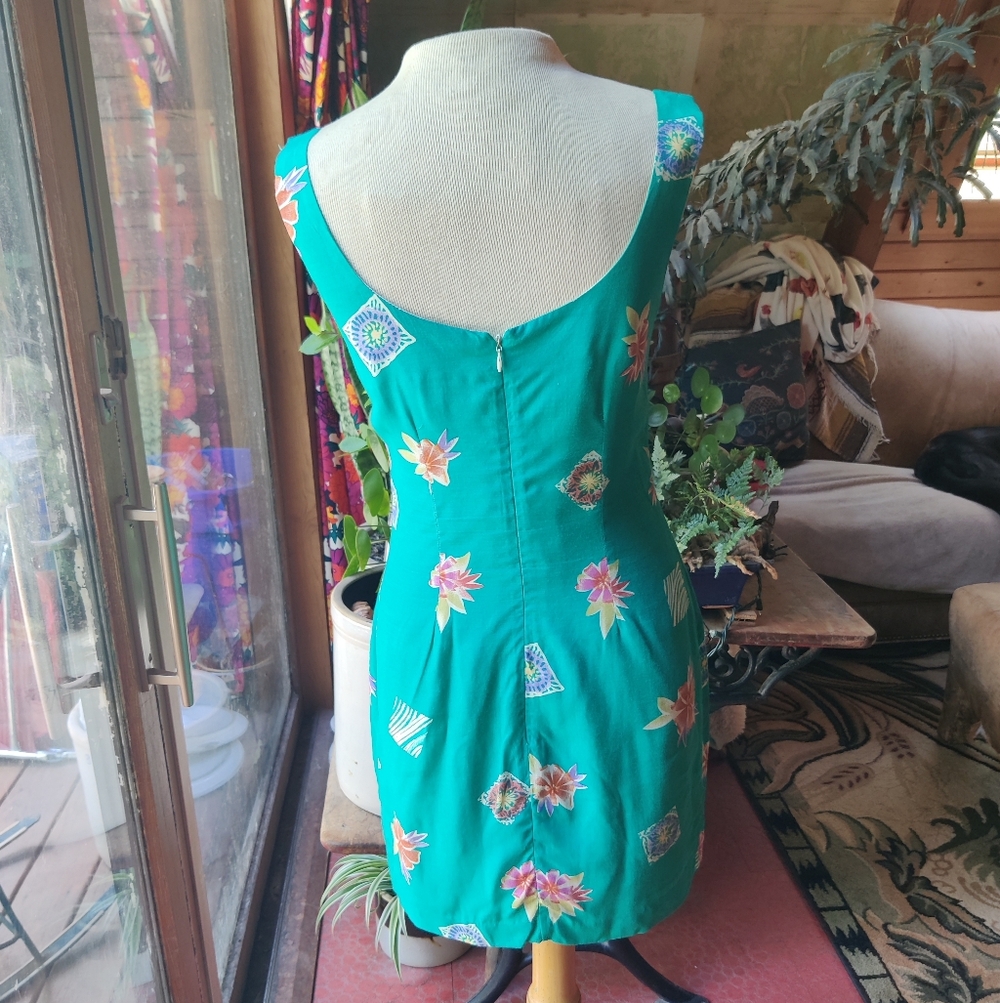 Vintage Expressons Sleeveless Floral Mini Dress Size 2 Lined Fitted Tropical Y2K - Picture 6 of 15